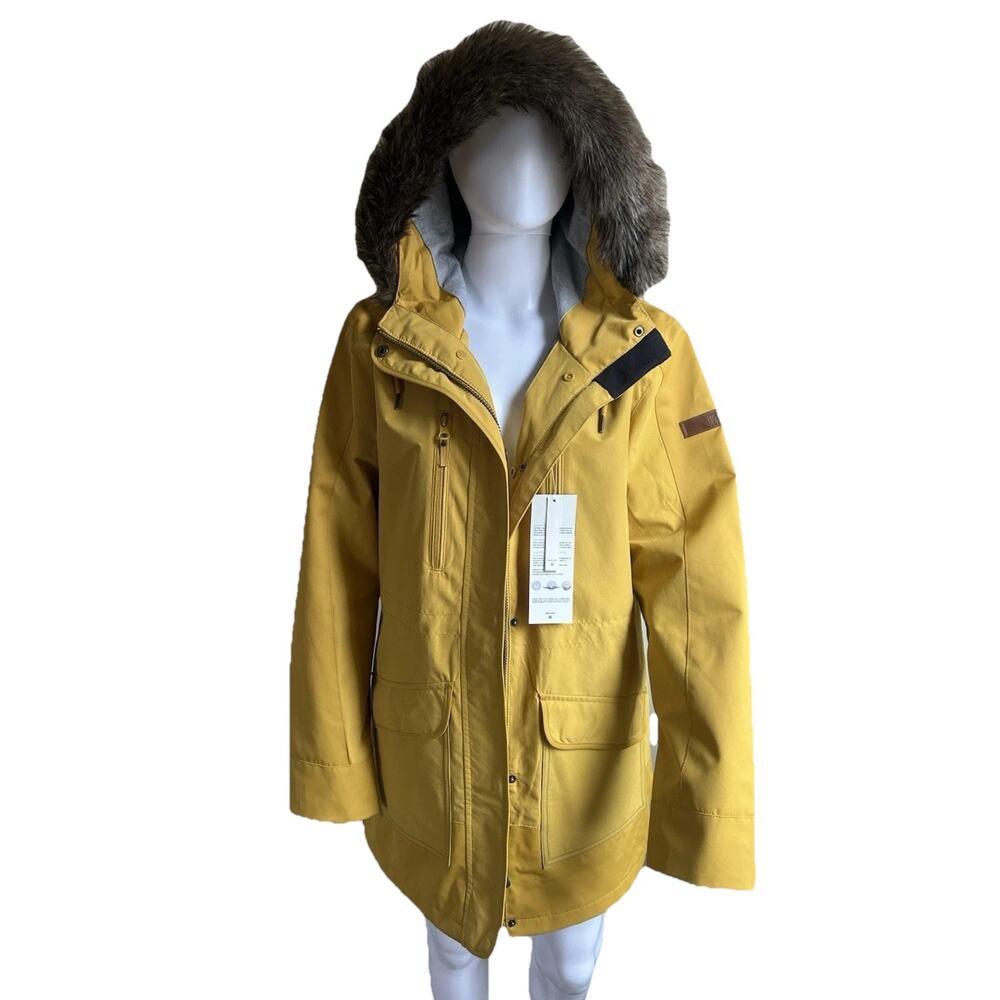 Roxy Amy Ski Jacket Womens M Yellow Faux Fur Hood Snow Coat 3-in-1 Shell NWT